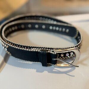 TWO Size Large Black Faux Leather Studded Belts 42" & 43" lengths